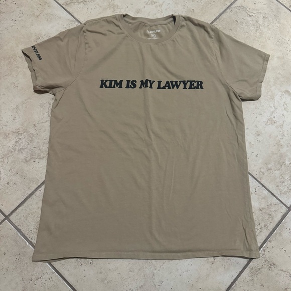 TALENTLESS Tops - “Kim Is My Lawyer” Tan T-Shirt